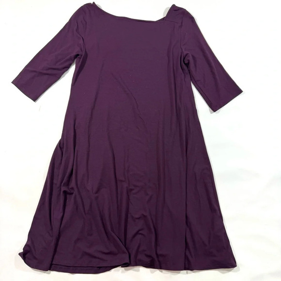 Eileen Fisher Jersey Knit Shift Dress Purple Asymmetric Neckline - Picture 2 of 6